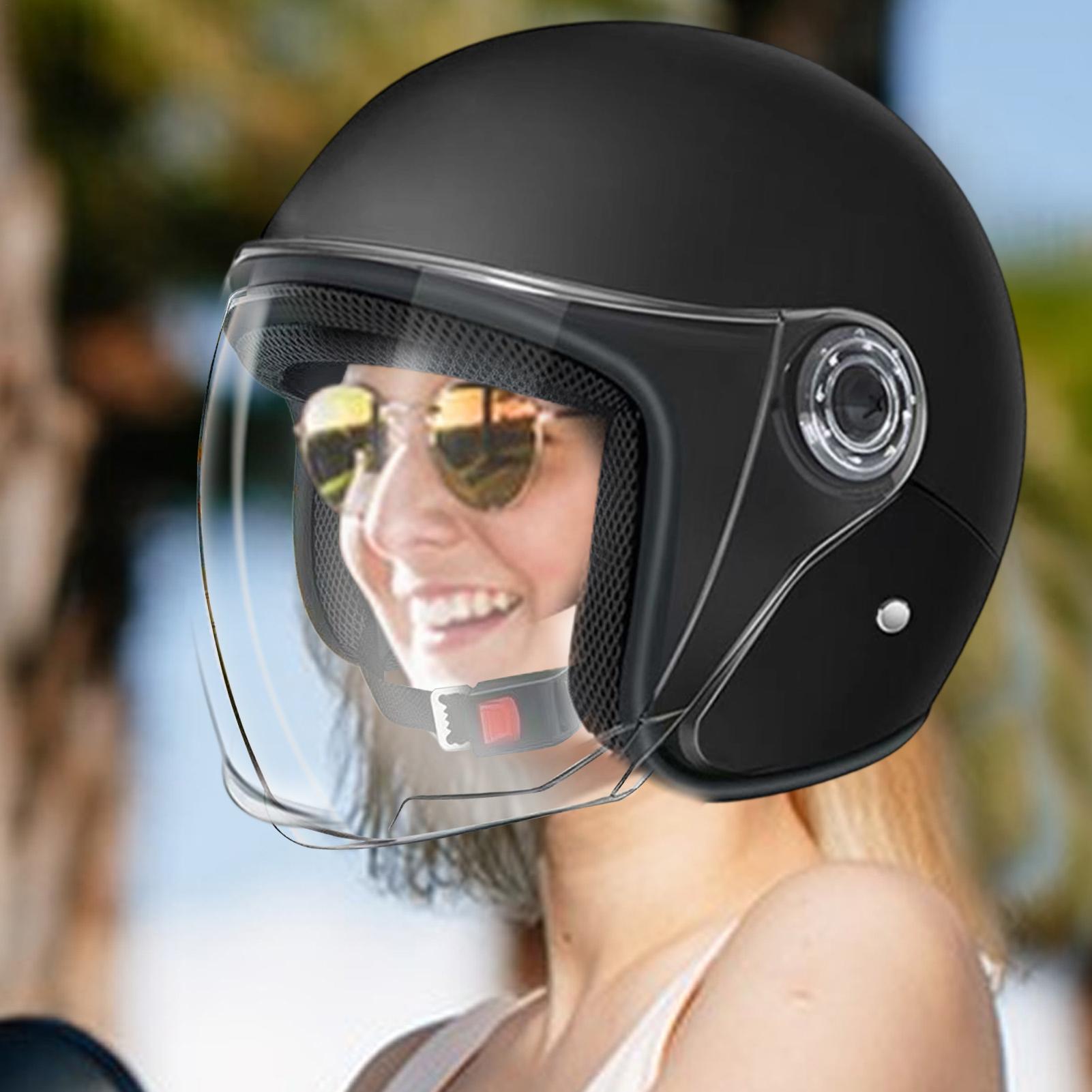 Motorcycle Gear Adventure - 軽量オートバイヘルメットハーフフェイス原付ヘルメット保護具バイザー付き女性男性アドベンチャー屋外乗馬スクーター