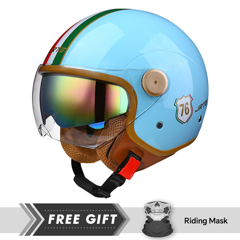 Motorcycle Gear In Store - ダブルレンズオートバイヘルメットレトロDOT 3/4オープンハーフフェイスヘルメットデュアルバイザー隠しサンシールド取り外し可能ABSシェルジェットヘルメット