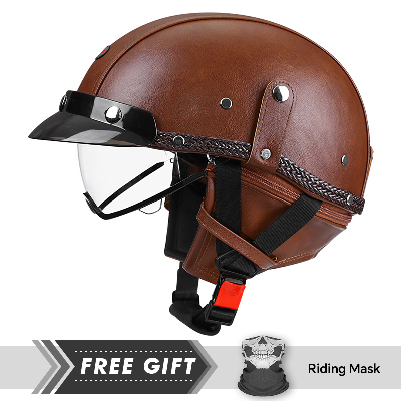 新入荷 レザー レトロ ハーフフェイス オートバイ ヘルメッ - Motorcycle Gear In Store のレビューと価格