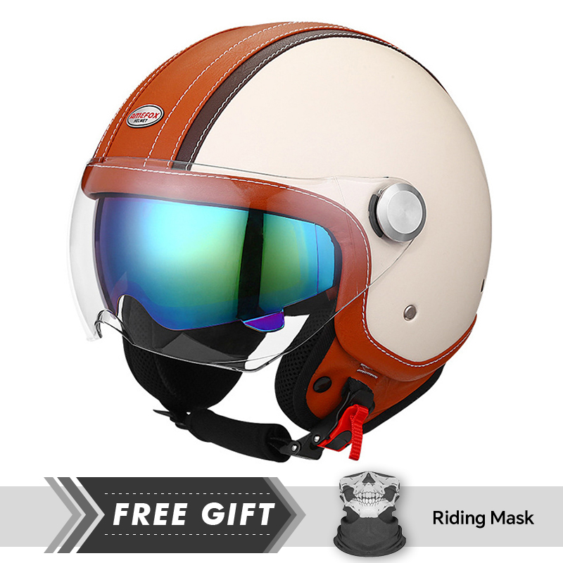 ホワイトオレンジオリジナルオープンフェイスオートバイヘルメッ - Motorcycle Gear In Store のレビューと価格