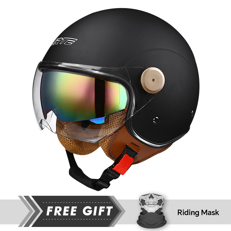 ダブルレンズオートバイヘルメットレトロDOT 3/4オープン - Motorcycle Gear In Store のレビューと価格