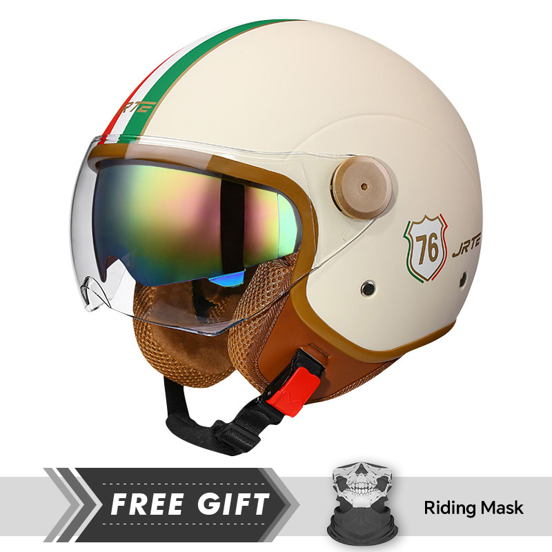 ダブルレンズオートバイヘルメットレトロDOT 3/4オープン - Motorcycle Gear In Store のレビューと価格